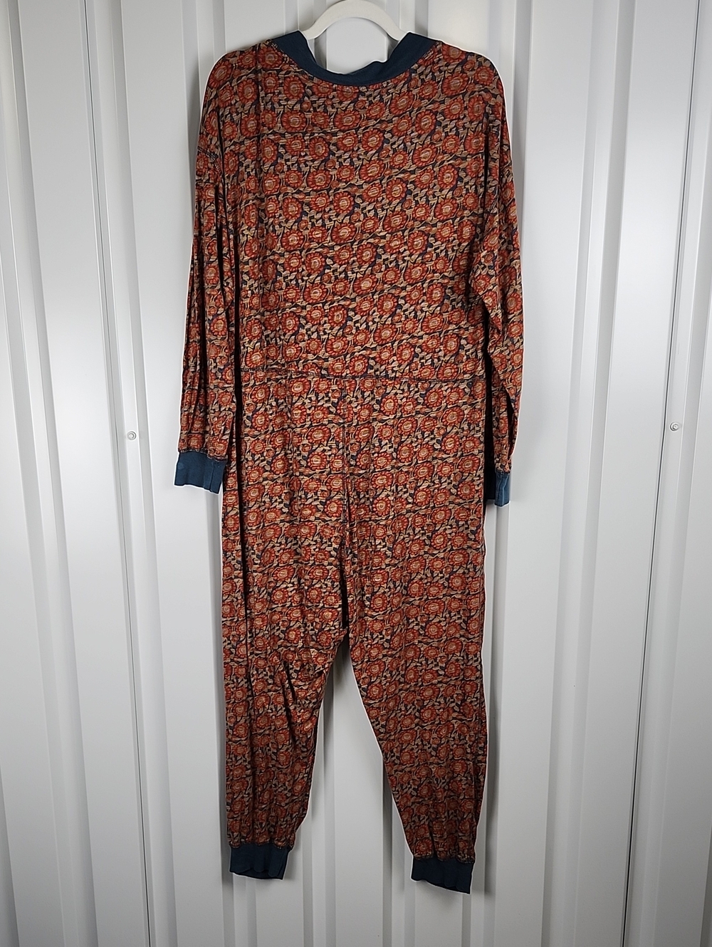 NATURAL LIFE Womens Red Navy Floral Cotton Knit Johnnie Jumpsuit Small Oversized - Picture 2 of 7